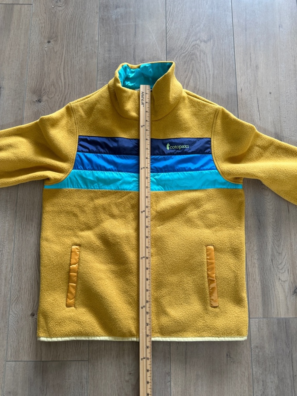 Cotopaxi Women's Teca Mustard Full Zip Fleece Jacket Size M Navy Teal Stripes - Picture 11 of 13